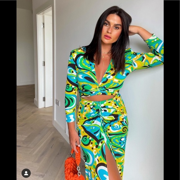 New Zara Set Top+Skirt Green Black - Picture 4 of 16